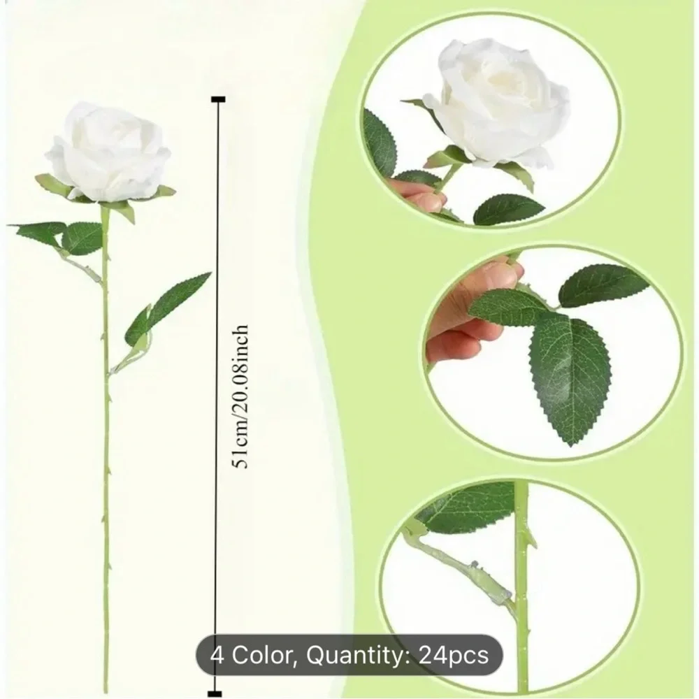 NEW Elegant White Artificial Roses - 24 Pieces